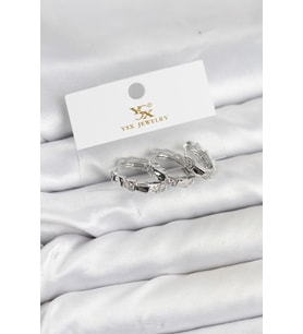 Pirinç Gümüş Renk Zirkon Taşlı Halka Yılan Model YSX Trio Küpe Seti 5886 - HPSBYI4523-5188