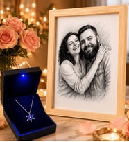Karakalem Fotoğraflı Çerçeve ve 925 Ayar Gümüş Gerçek Ametist Lotus Kadın Kolye Seti