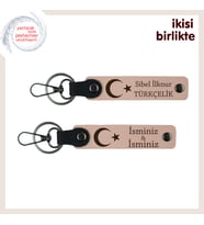 Şirket Çalışanlarına Anlamlı Armağan, Ay Yıldız Desenli Kişisel Anahtarlık Set, Yavru Ağzı-Y Ağzı