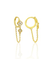Gümüş altın yaldızlı zirkon taşlı zincirli yonca modeli halka küpe SGTL12579GOLD