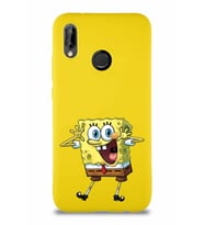 Huawei P20 Lite Soft Premier Kapak Sünger Bob Tasarımlı Silikon Kılıf - Sarı (Şeffaf)