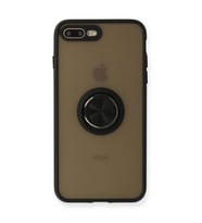 Apple İphone 7 Plus Kılıf Montreal Yüzüklü Silikon Kapak - Siyah