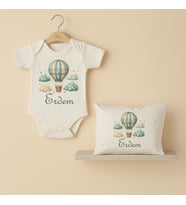Pia Baby Premium %100 Pamuk İsme Özel Organik Baskılı Çıtçıtlı Bebek Body Ve Yastık Kılıfı 5050-19 (Ekru)