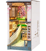 Craft Kendin Yap Kitap Köşe Kiti - Sakura Tramvay Minyatür Ev Bebek Evi LED Işıklar Kitaplık Ekleme Lazer Kesim Ahşap Yapboz 3D Kitap Desteği Kitap Standı Dekor TGB01