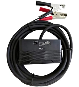 Aküden bağlantılı Uzatma Kablosu Çakmaklık Çoklayıcı LCD Ekranlı USB, Type-C çıkışlı 12 Volt 10 Amper 120 WAT 2 X1,5mm TTR Bakır 10 Mt-Siyah-YT-OT733-MŞ