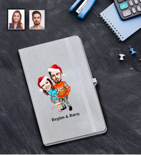 Kişiye Özel Yılbaşı Sevgili Karikatürlü Gri Defter Model-7