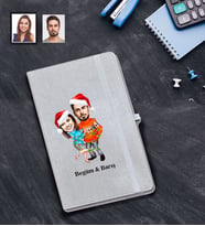 Kişiye Özel Yılbaşı Sevgili Karikatürlü Gri Defter Model-7