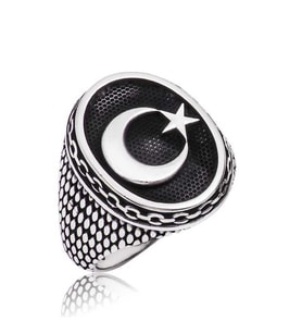 Gümüş Ay Yıldız Erkek Yüzük