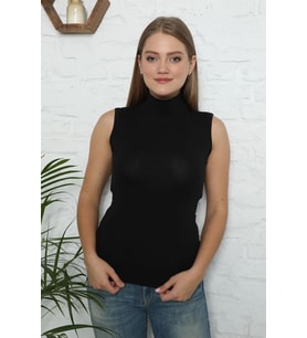 Bayan Sıfır Kol Yarım Balıkçı Yaka Body Siyah