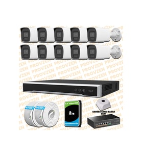 Provzen Hikvision 10 Kameralı 4MP IP Hibrit ColorVu Güvenlik Kamerası Mikrofonlu  Olay Anında bildirim