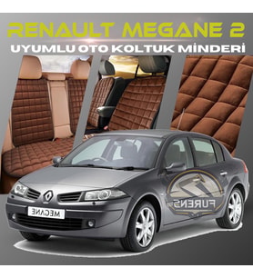 Renault Megane 2 Kahverengi Renk Tay Tüyü Cepli & Terletmez Sırtlı Oto Koltuk Minder Seti - Koltuk Koruma Kılıfı (ÖN & ARKA TAM SET)