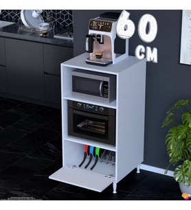 Eliusta Bade Beyaz Çok Amaçlı Mikrodalga ve Mini Fırın Dolabı Mutfak Kiler Düzenleyici Standı 60x119x56 cm