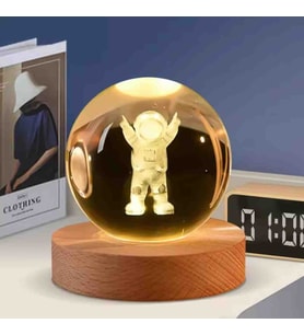 Wolawood Kristal Cam Kar Küresi 3D Işıklı LED Lamba USB Kablolu Ahşap Standlı Özel Gün Işığı Dekoratif Hediyelik Konsept Masaüstü Aksesuar Şık Zarif Süs Biblo Dekor Top Özel Üretim Premium Ay Küre Seti