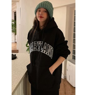 Unisex MARYLAND Baskılı Oversize Sweatshirt (Siyah)