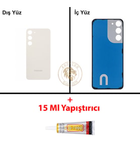 Samsung Galaxy S23 Plus Krem Renk Arka Kapak + B7000 Yapıştırıcı Arka Cam Batarya Kapağı Pil Kapağı Lazer Kesim Back Cover Galaxy S23 Plus Uyumlu
