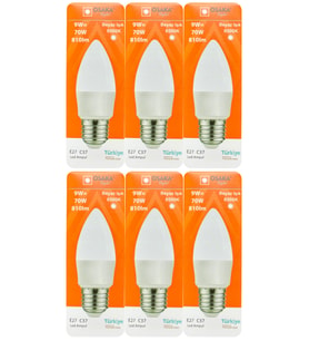 (6 Adet) Osaka 9W (70W) Beyaz Işık E27 Duylu (Kalın Duy) Led Ampul