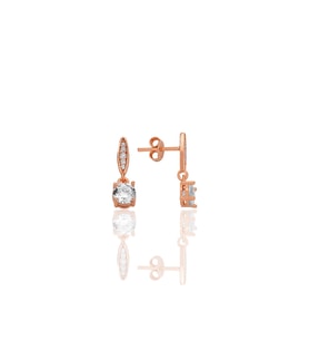 Gümüş rose zirkon taşlı sallantılı tektaş küpe SGTL12776ROSE