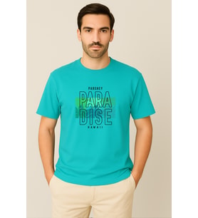 Erkek - Kadın %100 Pamuk Summer Paradise Desenli Baskılı Yarım Kollu Bisiklet Yaka T-Shirt