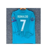 R. Madridd 2017/18 Sezonu Cristiano Ronaldo Röveşata Nostalji Forması (UZUN KOL) (Turkuaz)
