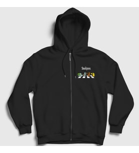 Presmono Unisex Siyah Pokemon Pikachu Bulbasaur Charmander Squirtle The Starters Fermuarlı Kapüşonlu Sweatshirt 449763tt