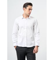 Beyaz Sert Yaka Uzun Kol Cepsiz Slim Fit %100 Pamuk Gömlek 1004260324