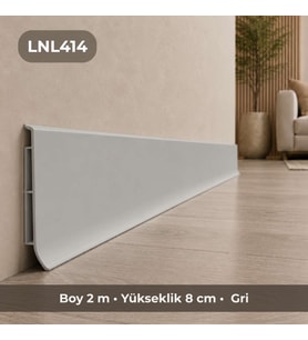 Linela Suya Dayanıklı Pvc Süpürgelik 8 cm - Gri - LNL414