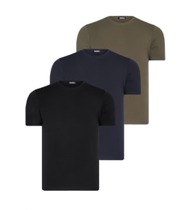 ÜÇLÜ SET T8569 DEWBERRY BİSİKLET YAKA ERKEK T-SHIRT-SİYAH-LACİVERT-HAKİ (Karışık)