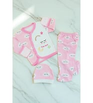0-3 Ay Bebek Hastane Çıkışları, Bebek Kıyafetleri, Bebek Zıbın Setleri %100 organik pamuktan (Pembe)