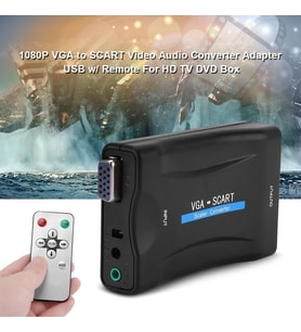 VGA to SCART Dönüştürücü Scaler Kutusu, PC/Laptop VGA Görüntüyü SCART Girişli TV’ye Aktarma, 3.5mm Ses Girişi, 5V USB Güç Besleme, IR Kumandalı ZR1123