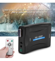 VGA to SCART Dönüştürücü Scaler Kutusu, PC/Laptop VGA Görüntüyü SCART Girişli TV’ye Aktarma, 3.5mm Ses Girişi, 5V USB Güç Besleme, IR Kumandalı ZR1123