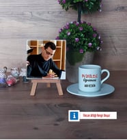 Psikoloji Öğretmeni Fotoğraflı Dekoratif Taş, Ahşap Altlıklı Türk Kahvesi Fincanı Hediye Öğretmenler Günü Hediyesi (Model 2)