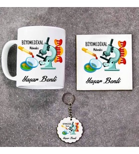 Biyomedikal Mühendisi Kupa Bardak Altlık ve Anahtarlık Hediye Seti (Model 1)