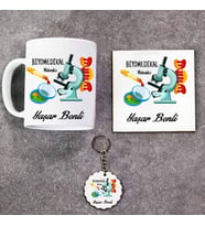 Biyomedikal Mühendisi Kupa Bardak Altlık ve Anahtarlık Hediye Seti (Model 1)