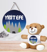 Kişiye Özel Bebek Kapı Süsü ve Peluş Ayıcık Seti – Baby Shower / Hastane Odası