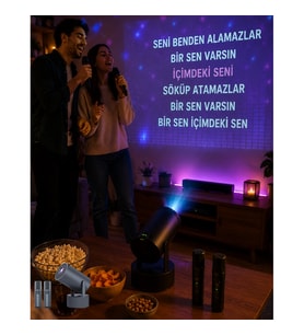Android WiFi Projeksiyon ve Karaoke Sistemi – Bluetooth Hoparlör, Çift Mikrofon Desteği, Siyah