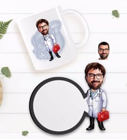BK Gift Kişiye Özel Erkek Acil Tıp Teknisyeni Karikatürlü Beyaz Kupa ve Ahşap Bardak Altlığı Hediye Seti-1