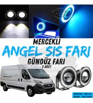 Fiat Ducato Uyumlu Üniversal Mercekli Angel Sis Farı Metal 76 mm Buz Mavi Halkalı Gündüz Farı 2 Adet