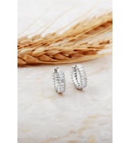 13 Mm Baget Taşlı Küçük Boy Rodyumlu Gümüş Halka Küpe 7126