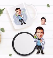 BK Gift Kişiye Özel Erkek Kimya Öğretmeni Karikatürlü Beyaz Kupa ve Ahşap Bardak Altlığı Hediye Seti-3
