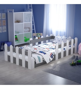 Montessori Karyola Beyaz-Antrasit 90x190 Yatak Uyumlu Oval Kesim Çocuk Yatağı Tlp-316
