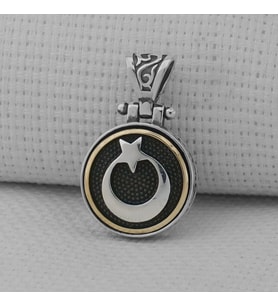Ay Yıldız Ortası Dönen Tasarımlı 925 Ayar Gümüş Erkek Kolye Ucu