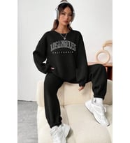 Unisex Los Angles Baskılı Bisiklet Yaka Eşofman Takımı (Siyah)