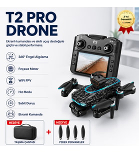 T2 Pro Drone 4K Üç Kameralı GPS WiFi FPV 360° Engel Algılama Büyük Ekran Kumandalı Katlanabilir Drone