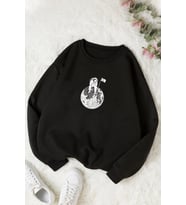 Unisex Astronot Bisiklet Yaka Sweatshirt (Siyah)