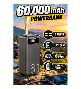 60.000 mAh Hızlı Şarjlı 4 Çıkışlı Dijital Göstergeli Taşınabilir Powerbank