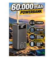 60.000 mAh Hızlı Şarjlı 4 Çıkışlı Dijital Göstergeli Taşınabilir Powerbank