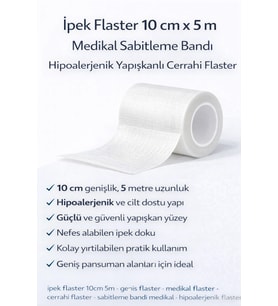 İpek Flaster 10 cm x 5 m Medikal Sabitleme Bandı Hipoalerjenik Yapışkanlı Cerrahi Flaster