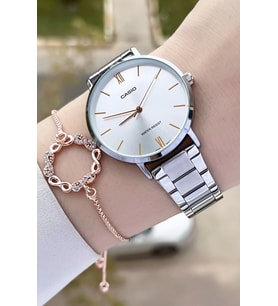 Casio CSISTE107 Kadranı ve Kordonu Gümüş Renk Hediye Paketli Kadın Kol Saati