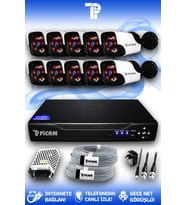 PICAM 10 Kameralı Panda 10 Dış Kamera Set HDD'siz Full HD Gece Görüşlü Güvenlik Kamerası Sistemi