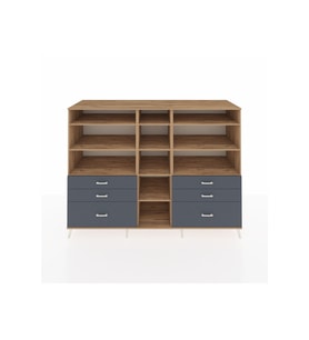 Kronos Dolap 10 Raflı 6 Çekmeceli  220x59x163 Çam-Çam/Antrasit